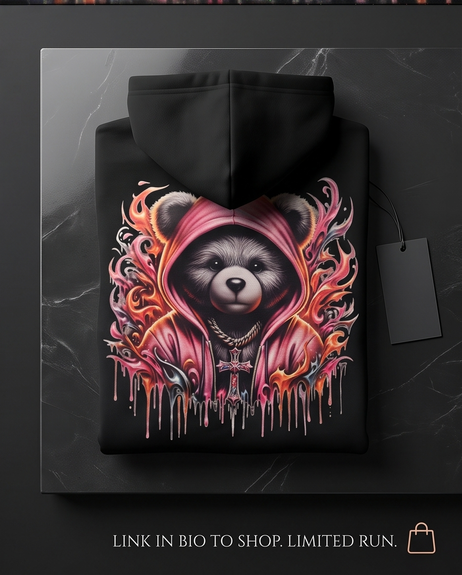“Faith Over Fear Bear Hoodie – Vibrant Graphic Design”